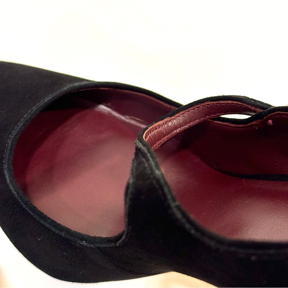 Kate Spade Women's Black Suede with Rhinestone Button Maren Ankle-Strap Pumps - Picture 7 of 11